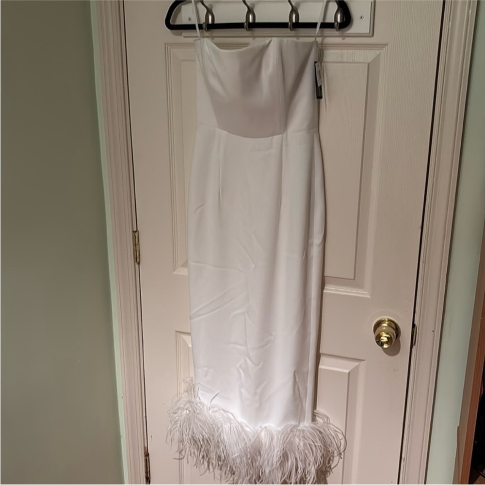 16Arlington Minella White Dress with Feather Hem